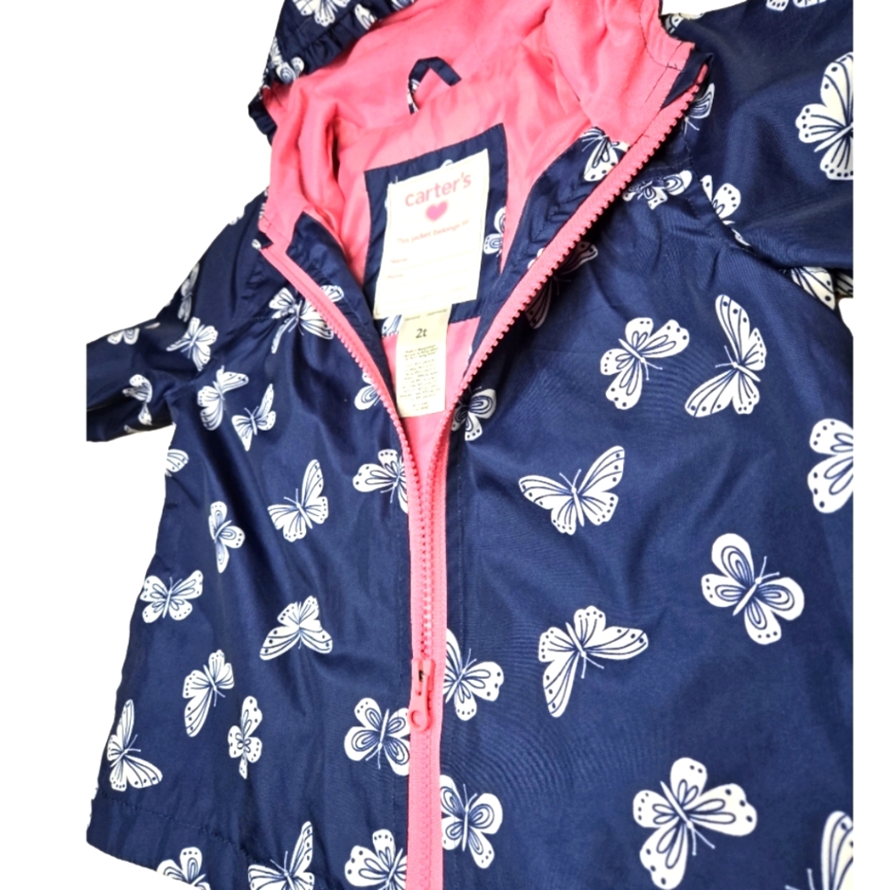 Carters Girls Butterfly Raincoat Windbreaker Toddler Size 2T Fits like 3T - Picture 3 of 5